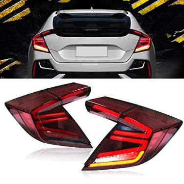Imagem de VGETTING Luzes traseiras de LED para Honda Civic Hatchback Type-R 2016-2020 Conjunto de lâmpadas traseiras traseiras com sequencial sequencial DRL luz de freio de lente vermelha reversa