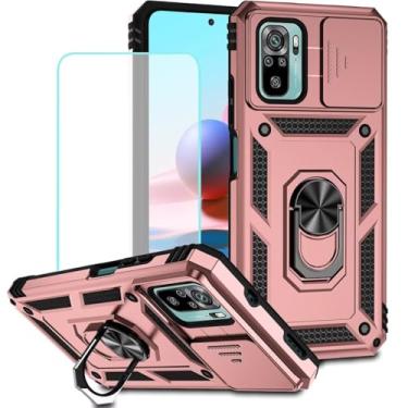 Imagem de Vokuha Capa para Redmi Note 10 4G/Redmi Note 10S, M2101K7BG com protetor de tela de vidro temperado e capa de câmera deslizante, capa magnética com suporte de anel giratório de 360° para Xiaomi Redmi
