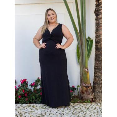 Imagem de Vestido Longo Plus Size Decote Torcido em V - luh may, Preto, XG