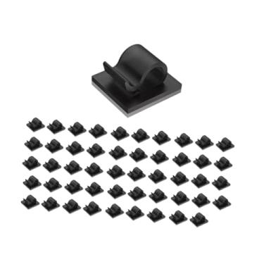 Imagem de QccHieUs 50 peças de clipes de cabo montagens de conduíte de fio fácil de instalar suprimentos grampos de fio suportes de cabo para cozinha escritório quarto, Preto