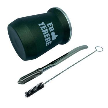 Imagem de Kit tereré cuia copo redondo 350ml alumínio parede dupla verde + bomba
