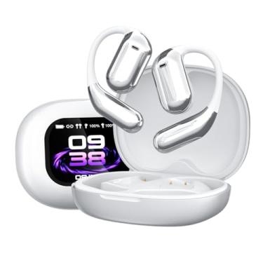 Imagem de Waillynice Fones de ouvido Bluetooth 5.4 abertos, fones de ouvido sem fio esportivos sobre fones de ouvido microfone embutido com ganchos de ouvido 50H Playtime Fones de ouvido com tela de LED (tela
