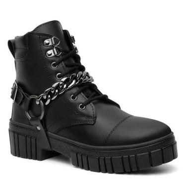 Imagem de Bota Feminina Coturno Preto com Correntes Prata - Rizzicomercio, 35, P