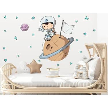 Imagem de Adesivo de Parede Astronauta Lua Planeta Cute Baby Desenho - kigrude