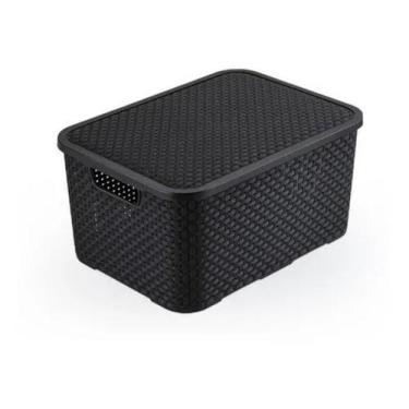 Imagem de Cesto organizador com Tampa preto Rattan 7 litros - ARQPLAST
