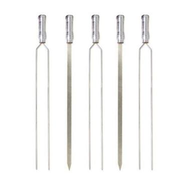Imagem de Kit 05 Pçs Espeto Churrasco Aço Inox Duplo + Chato Largo  75 Cm Cabo M