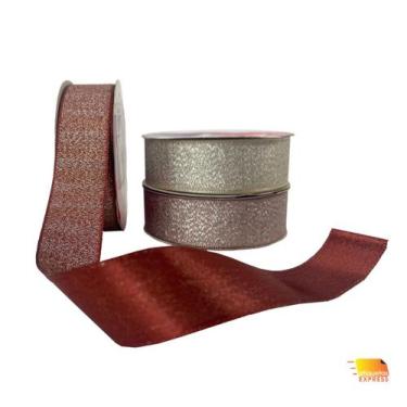 Imagem de Kit 3 Fitas Cetim Lurex Acabamento 22mm - Rolo com 10m - Cinderela Fit