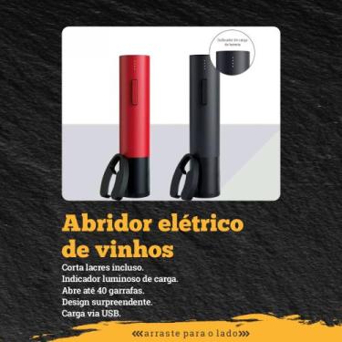 Imagem de Saca rolhas e Abridor elétrico de vinhos recarregável via cabo USB com