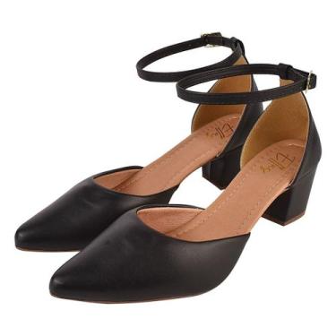 Imagem de Sapato Feminino Scarpin Fivela Bico Fino Salto Grosso Luxo Delicado - 
