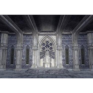 Imagem de DORCEV 3 x 2 m, castelo gótico antigo, cenário fotográfico, arcos de parede de pedra de tijolo, arcos de parede para o dia das bruxas, noite, escudo, tochas, prisão, calabouço, castelo medieval,