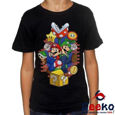 Imagem de Camiseta Infantil Mario e Luigi 100% Algodão - Super Mario Bros - Geek