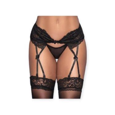 Imagem de Cinta Liga Preta Rendada Com Calcinha - Yaffa Lingerie - Preto, Unico