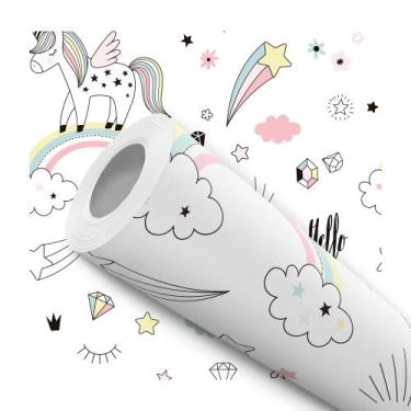 Imagem de Papel De Parede Adesivo Lavável Unicórnios Arco Iris Infantil 10m - Ba