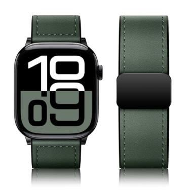 Imagem de Qimela Pulseira de couro magnético compatível com Apple Watch séries 10, 9, 8, 7, 6, 5, 4, 3, Ultra 2 1 SE de 38 mm, 40 mm, 41 mm, 42 mm, 45 mm, 46 mm, 49 mm