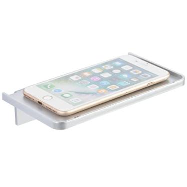 Imagem de Prateleira de parede adesiva - Pequena prateleira de acrílico transparente para parede Wonder Shelf suporte para telefone prateleiras para banheiro, cozinha, banheiro, escritório - prata