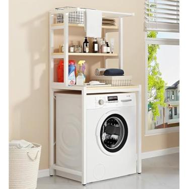 Imagem de Prateleira de lavanderia de 3 andares, acima da prateleira da máquina de lavar, prateleiras acima do vaso sanitário com haste de suspensão, prateleira de armazenamento sobre a lavadora e secadora,