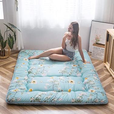 Imagem de MAXYOYO Colchão de chão coreano floral rústico futon japonês, cama dobrável, campismo, espreguiçadeira, sofás, colchão, tamanho Queen