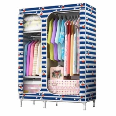 Imagem de Guarda-roupa Armário grande com zíper totalmente fechado, armação de tubo de aço, pano de cetim, guarda-roupa resistente, durável, simples para quarto armário