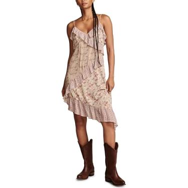 Imagem de Lucky Brand Vestido midi feminino estampado com babados, Rosa Multi, P