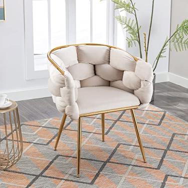 Imagem de Entcook Cadeira de luxo com detalhes de sofá, cadeiras de veludo estofadas de metal cadeira de metal forro macio poltrona de sofá de vaidade única para sala de estar sala de espera escritório bege