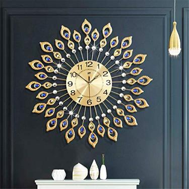 Imagem de JTWALCLOCK Relógio de parede grande moderno para decoração de sala de estar, 61 cm grande decorativo cristal pavão relógio de parede operado por bateria sem tique-taque para cozinha, quarto, relógios