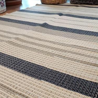 Imagem de Tapete Tear Artesanal Beira Cama Listrado Azul Sereno 0,80x1,50