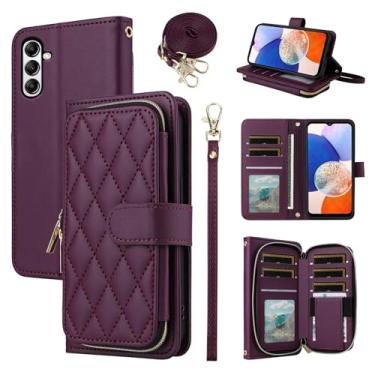 Imagem de Furiet Argyle Capa carteira para Samsung Galaxy S24 FE 5G com alça de pulso, 9+ compartimentos para cartões, bolsa com zíper, capa de celular quadriculada de couro PU de luxo para S 24 EF S24FE 24S