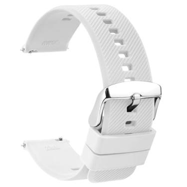 Imagem de TStrap Pulseiras de silicone de borracha - pulseira branca de liberação rápida macia - pulseira de relógio militar impermeável para homens e mulheres - para relógios inteligentes de substituição de 18