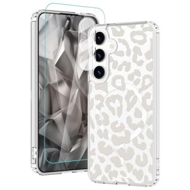 Imagem de AIGOMARA Capa magnética para Samsung Galaxy S25 Plus [compatível com MagSafe] [com câmera e protetor de tela] Capa de telefone fina transparente com estampa de leopardo cinza para mulheres e homens