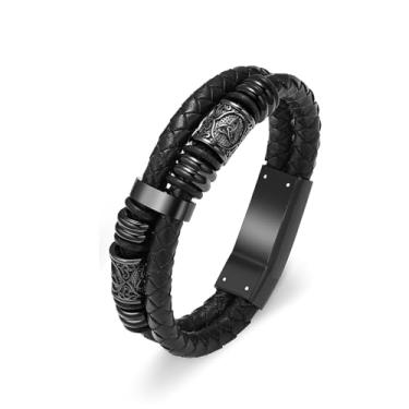 Imagem de zeqingjw Pulseira de urna para cinzas para homens viking martelo de Thor pulseira de cremação pulseira de lembrança de cinzas pulseira trançada de couro pulseira de cinza urna joia para um ente