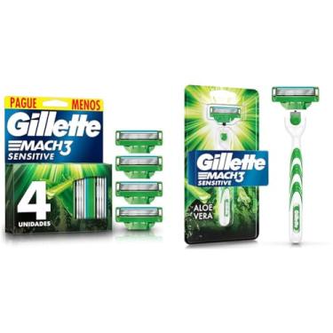 Imagem de Kit Gillette Carga Mach3 Sensitive 4 Unidades + Aparelho Mach3 Sensitive 1 Unidade