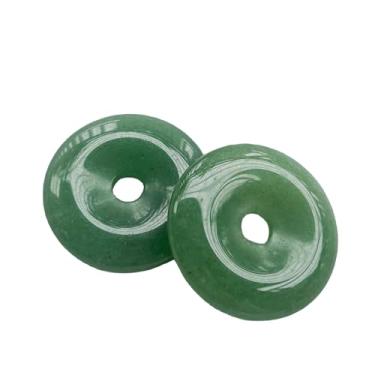 Imagem de Bacatgem 2 Pcs Green Aventurine Polished Crystal Amulet Peace Circle Donut Stone Beads Supplies,Round Large Hole 7mm Lucky Coin Amulet Peace Circle Healing Crystal Pendant for Jewelry Making