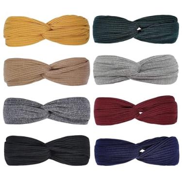 Imagem de 8PCS Cross-Tied Headband para mulheres Face Cleansing Hair Band Set Alta elasticidade Sports Sweat-Absorvente Head Tie type4
