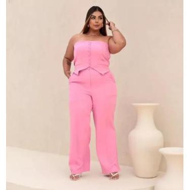 Imagem de Conjunto Feminino Calça E Blusa sem alça Plus Size - JOSY MODASS, Rosa