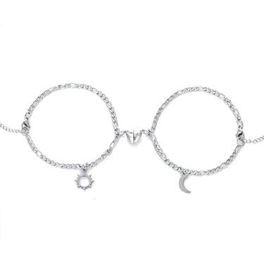 Imagem de 2 Pulseiras Magnéticas Casal Namorados Sol E Lua Caixa Kit