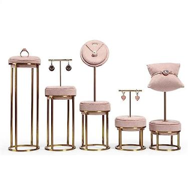 Imagem de Suporte de joias com 5 peças, conjunto de busto de veludo, suporte de exibição de joias para colar, pulseira, brinco, pingentes e anel, suporte de exibição de joias rosa, One Size, Ágata