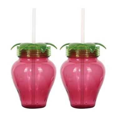 Imagem de Supreme Housewares Copos de água de 595 g com tampa e canudo, copos de plástico acrílico durável, conjunto de 2, copos de plástico à prova de estilhaçamento reutilizáveis sem BPA (copo em forma de
