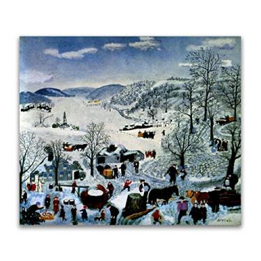 Imagem de Pinturas a óleo Grandma Moses Anna Mary Robertson. Reprodução impressa em tela. Arte famosa (sugaring off), pôster e impressões de paisagem. Imagens de arte de parede em tela 60 x 72 cm (24 x 28