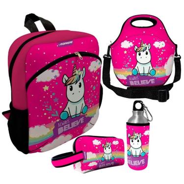 Imagem de Kit Escolar Infantil Mochila de Costas + Lancheira Térmica + Necessaire Plus + Squeeze de Alumínio-Unissex