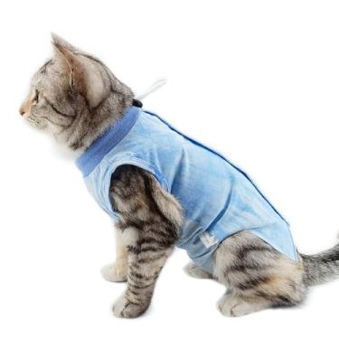 Imagem de pangdi Terno de recuperação de gatos, traje cirúrgico para gatos, macacão pós-cirurgia para gatos machos, azul, G