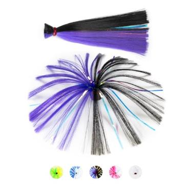 Imagem de BLUEWING Iscas de pesca marítima de 1/56.7 g com cabeça de chumbo, pesca em água salgada, bruxas, saia Ballyhoo Big Game para atum, Wahoo, Sailfish, Mahi Mahi, preto/roxo, modelo B