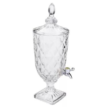 Imagem de 123 Útil, Jarra Suqueira de Vidro 5 Litros Diamond 52cm Torneira Tampa Dispenser Diamante Cristal Diamond