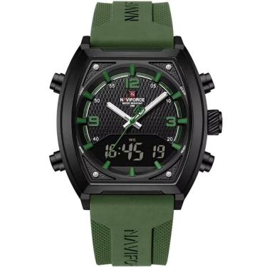 Imagem de Relógio Digital Masculino Pulseira De Silicone Quartzo Tonneau Duplo Display Esportivo Verde Musgo
