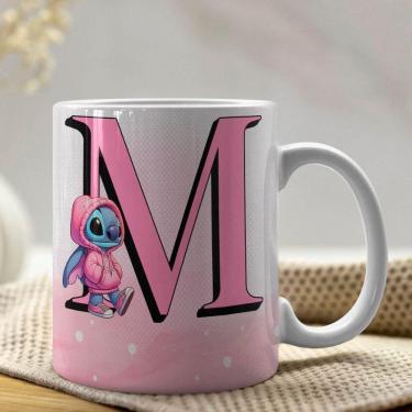 Imagem de Caneca De Porcelana Stitch Letras A-z 325ml Rosa M