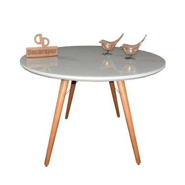 Imagem de Mesa Jantar Pés Palitos Tampo Redondo Vidro Laqueado 140cm Off White