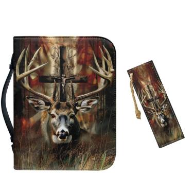 Imagem de Capa da Bíblia em couro Vefabuboy para homens marrom com alça 2GG