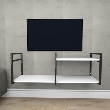 Imagem de Rack estilo industrial aço cor preto prateleiras 30 cm cor branca mode