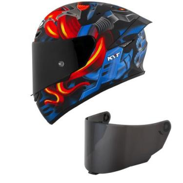 Imagem de Capacete KYT TT Course Magnet Azul e Vermelho Mais Viseira Fumê, 60