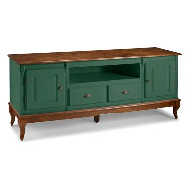 Imagem de Rack para Sala com Pés Luis XV 2 Portas 2 Gavetas e Nicho 60812M Hannover - Verde Musgo/Imbuia Glazer