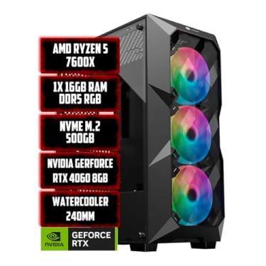 Imagem de PC GAMER RYZEN 5 7600X, A620M, NVIDIA RTX 4060 8GB, W/C 240MM, GABINETE GAMER COM 3 FANS